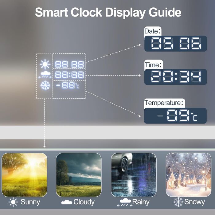Дзеркало для ванної кімнати S'bagno з підсвічуванням 100x70 см, LED, з полицею, протитуманне покриття, регулювання кольору (3000K/4000K/6500K), диммування, HD-загартоване скло, IP44, горизонтальне/вертикальне встановлення, Bluetooth, годинник