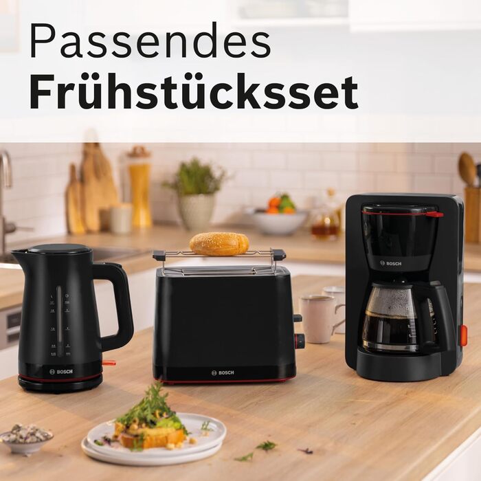 Електричний чайник Bosch MyMoment TWK3M123, 1.7 л, 2400 Вт, чорний матовий, з автовимкненням, захистом від перегріву та індикатором рівня води