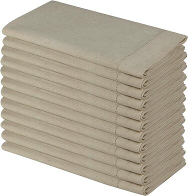 Sweet Needle Linen Napkins, Set of 12, Hemstitch Napkins, Natural Colors, 50x50cm, 100% European Washable Linen Napkins. Ideal for kitchen, Christmas, wedding, restaurant, and everyday use.