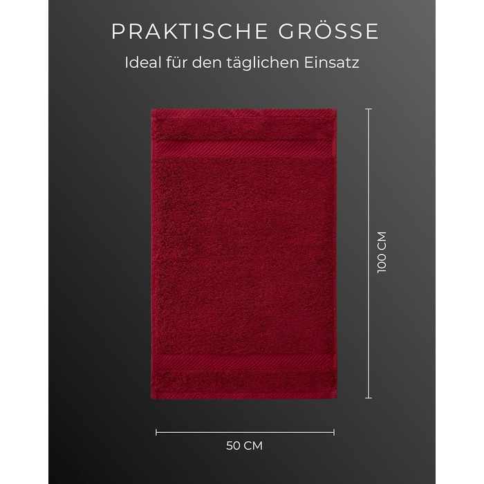 Набір махрових рушників 50x100 см, 100% бавовна, 600 г/м², Oeko-TEX, червоні, 8 шт