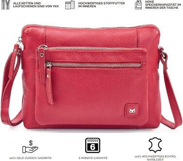 Сумка через плече Wise Owl з натуральної шкіри: жіноча та чоловіча, червона Nappa, 5 відділень на блискавці