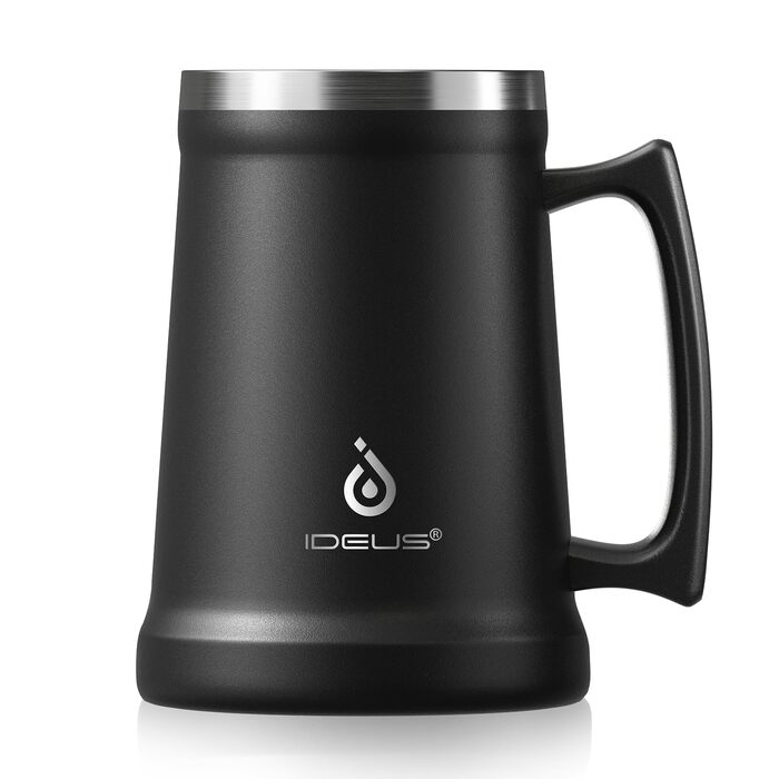Термокружка для пива Ideus® з нержавіючої сталі, 710 мл, 24oz, з ручкою, для Октоберфесту (чорна)