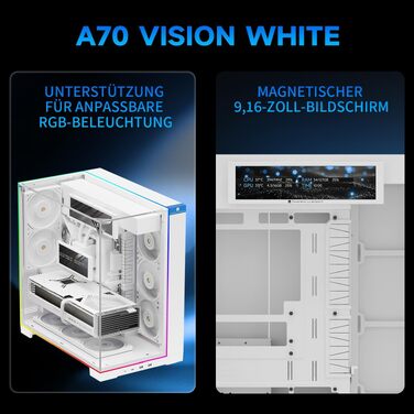 Ігровий корпус Thermalright A70 VISION White ATX з LCD-дисплеєм 9.16'', панорамною підсвіткою та підтримкою 8 вентиляторів