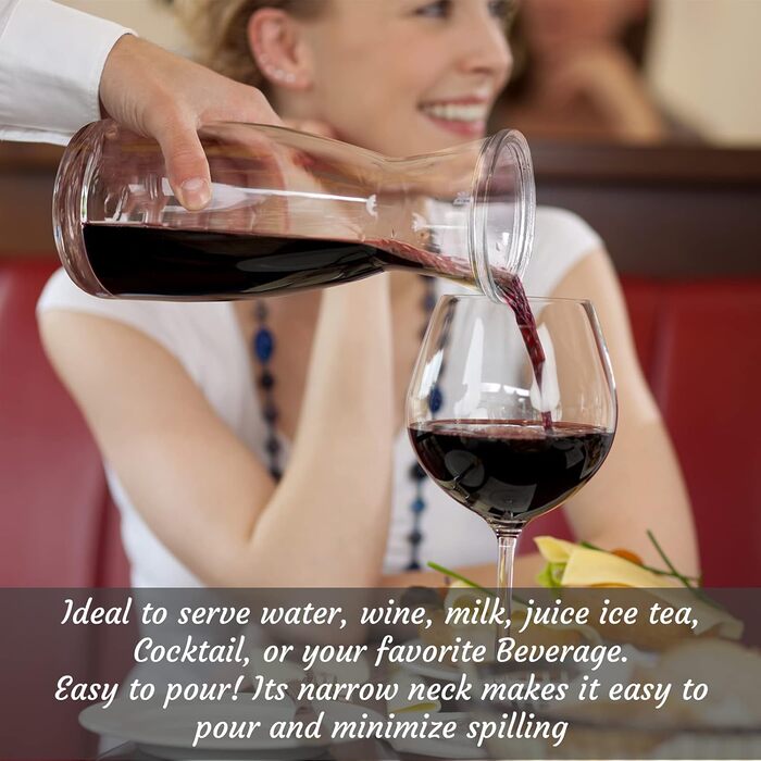 Glass Carafe Style 1 Liter with Lid for 1 Liter (2), Water, Juice, Tall Slim Neck Design, 935 ml, 2 Pieces, Transparent