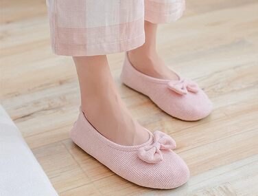 Жіночі дитячі тапочки з бавовни, м'які балетки з милим бантиком, теплі домашні тапочки для дому, спальні, вітальні, офісу (39/40 EU, Рожеві)