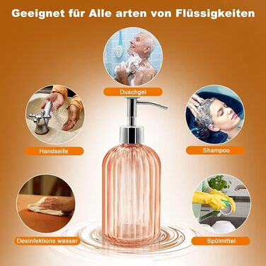 Набір з 2 скляних дозатори для мила з помпою, 400 мл, для мила, шампуню, лосьйону, багаторазові, для кухні, ванної, пральні (бурштиновий)