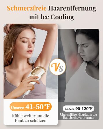 Пристрій для епіляції IPL з охолодженням, 9 рівнів потужності, 999900 імпульсів світла, безболісна епіляція вдома для обличчя, тіла, пахв та ніг (білий)