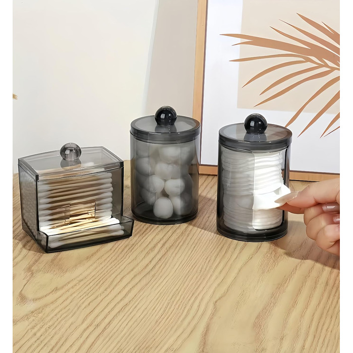 Диспенсер для ватних дисків та паличок з PET, чорний. Організатор для косметики та макіяжу.