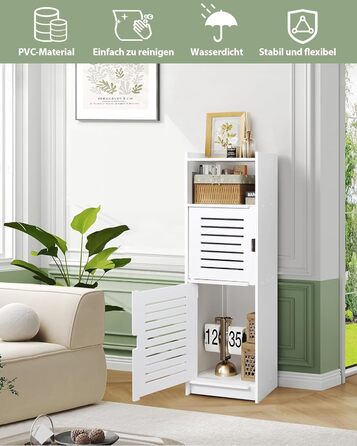 Aimu waterproof bathroom cabinets, bathroom storage units with open storage shelves, freestanding floor cabinets, corner organizers for bedroom, kitchen, hallway, white, 74x20x24 cm