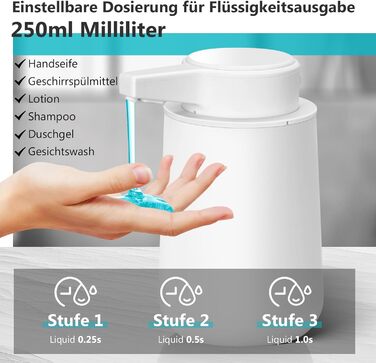 Phneems Automatic Soap Dispenser Electric Soap Dispenser with Sensor, 3 Adjustable Levels, USB Rechargeable, IPX5 Waterproof for Bathroom, Kitchen, White