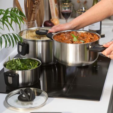 Пароварка Salter Timeless 3-рівнева – 18 см, з нержавіючої сталі, з ручками та скляною кришкою, антипригарне покриття, для індукційних плит