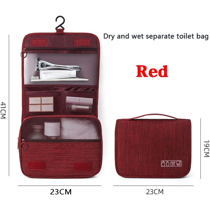 Сумка-органайзер для подорожей, сіра (червона), з металевим гачком та кількома відділеннями