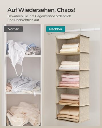 Органайзер для шафи SONGMICS, Hängeorganizer, складний, з металевими гачками та бамбуковими вставками, бежевий, 2 шт.