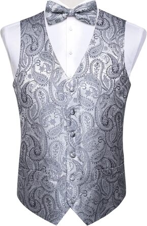 Набір DiBanGu з шовку: жилет та краватка з візерунком пає, 6 шт. срібного кольору (для весілля, свят)