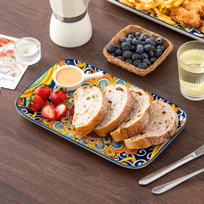 Vancasso Porcelain Serving Platter Set, SIMI Series Rectangular Plates Set, Bohemian Dinner Plates, Cake Plates, Dessert Plates, Breakfast Plates, 3 Sizes Serving Platters
