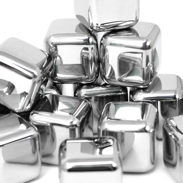 Набір для віскі Com-Four® з нержавіючої сталі: 12 кубиків льоду, мішечок для зберігання та подарункова коробка. Багаторазові кубики льоду для віскі, джину, тоніку та коньяку