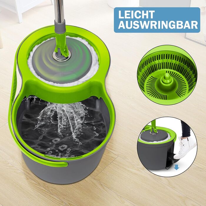 Набір для миття підлоги Masthome: відро, моп з функцією віджиму, 3 мікрофібрових насадки, для всіх типів підлоги