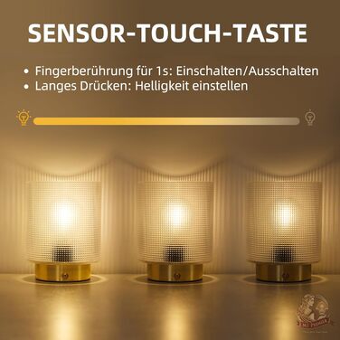 Бездротова настільна лампа з таймером, вінтажний дизайн, LED, скло, для дому та вулиці, диммування, сірий колір, розмір L