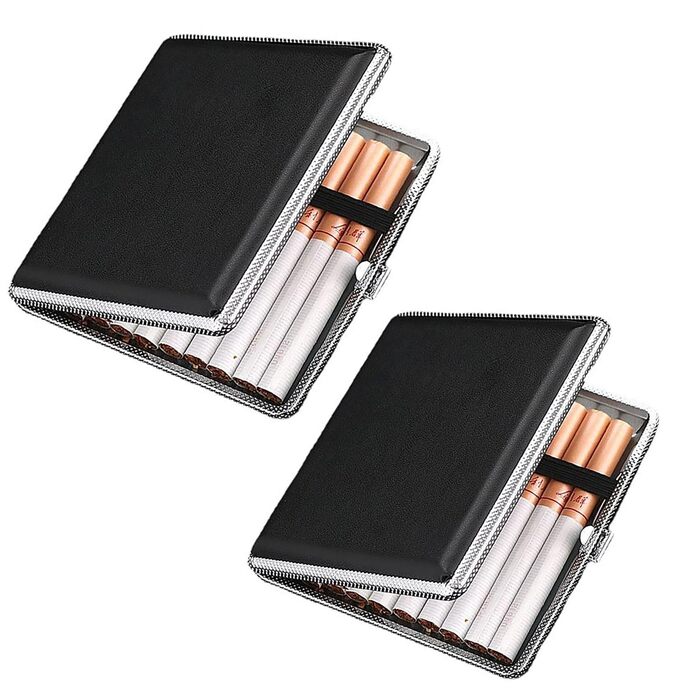 Чохол для сигарет на 20 сигарет, чорний, з кліп-застібкою, PU шкіра, 10 x 9.5 x 1.9 см