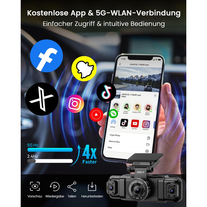 Автомобільний відеореєстратор IIWEY N5 4-канальний 360° 1080P (передній, задній, внутрішній, бічні камери) з нічним баченням, G-сенсором, режимом паркування, 5G Wi-Fi та SD-картою 128ГБ