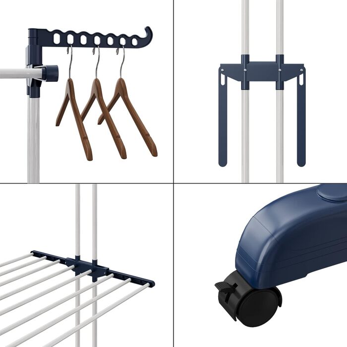 Сушарка для білизни 3-ярусна, турбо-тип, 75-200см, висувна, з 2 обертовими крилами, висота 180см, економна, на колесах для квартири, балкону та саду (сіра)