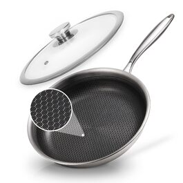 Пательня KOKHUB 28 см з кришкою, індукційна, нержавіюча сталь Tri-Ply, антипригарна, для всіх плит, жароміцна
