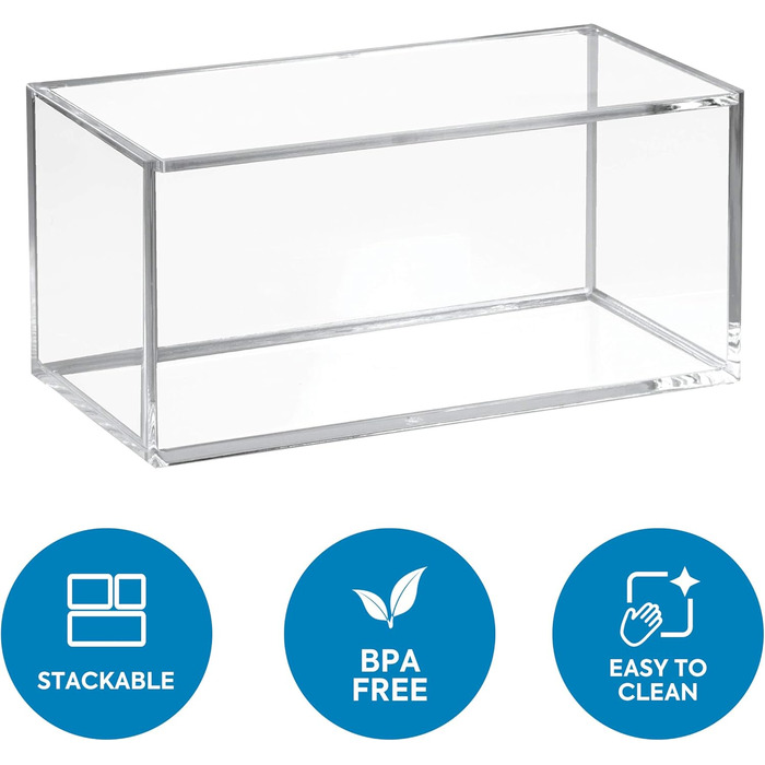 iDesign Cosmetic Organizer with Lid, Large Makeup Organizer Made of BPA-Free Plastic, Stackable Acrylic Box for Makeup, (8 x 4 x 4 inches), Clear