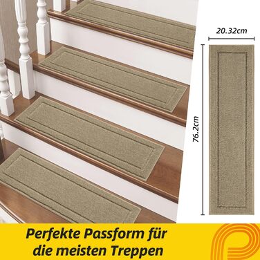 Сходинкові килимки JSEI, антиковзаючі, набір з 15 шт, 20.3 x 76.2 см, машинне прання, самоклеючі, для дітей, літніх людей та домашніх тварин, 100% поліестер, TPE-підкладка, темно-сірий