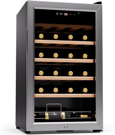 Klarstein Wine Fridge - 16/24 Bottle Wine Cooler with Glass Door - Stainless Steel - 5-18°C Temperature Control - Indoor/Outdoor Use