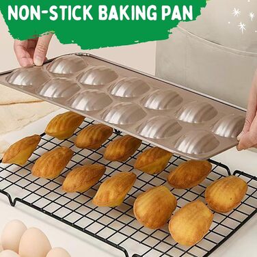 Форма для мадленів (2 шт) з антипригарним покриттям, 12 відділень, 40x24 см, з вуглецевої сталі, для випікання мадленів, кексів, брауні, шоколаду