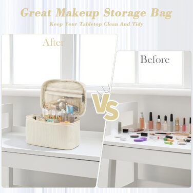 Набір косметичок 3 шт. з квітковим візерунком, жіноча косметичка для подорожей та повсякденного використання | Косметичка для макіяжу для жінок та дівчат (Бежевий)