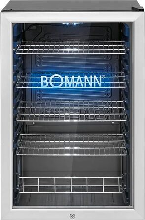 Холодильник для напоїв Bomann® KSG 7287 Inox | 63 літри | регулювання температури +3–10°C | з дверцятами зі скла, 4 полиці та LED-підсвічуванням | тихий, енергоефективний та компактний | для пляшок та банок