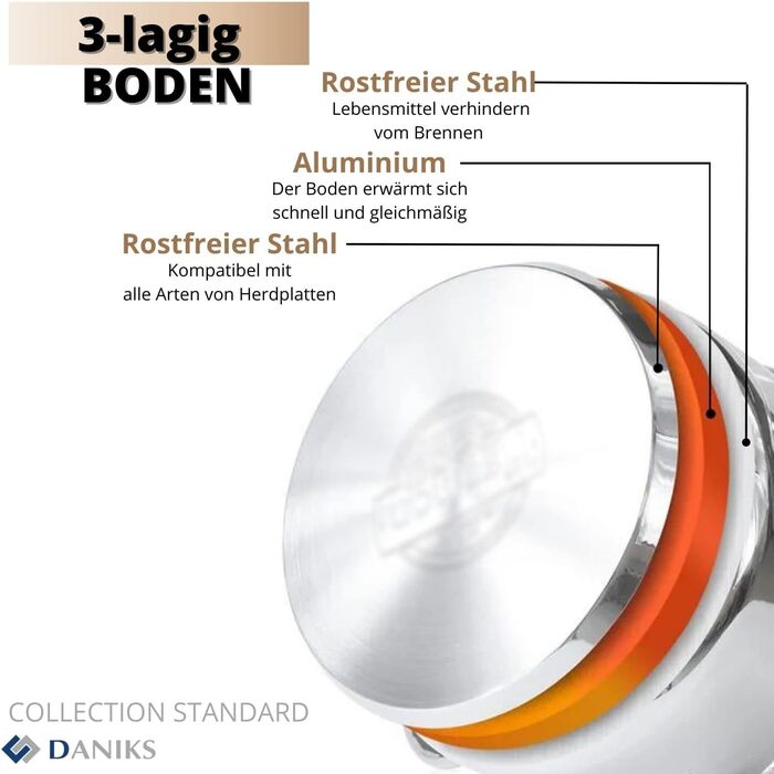 Danik Standard Stainless Steel Cooking Pot with Glass Lid, 20 cm, 4 Liters, Soup Pot/Noodle Pot/Pasta Pot, Silver