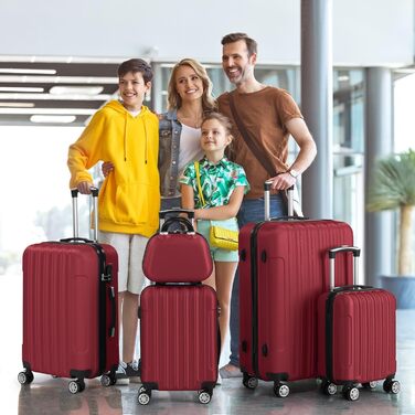 Набір валіз LALAHO 5 шт. з косметичкою, з ABS-пластику, для подорожей, ручна поклажа, багажний набір, бордовий колір