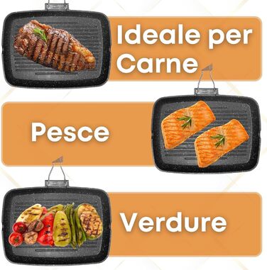 Гриль-пательня NAMAI алюмінієва лита 36x24 см, антипригарна, для газового гриля, придатна для посудомийної машини, Made in Italy