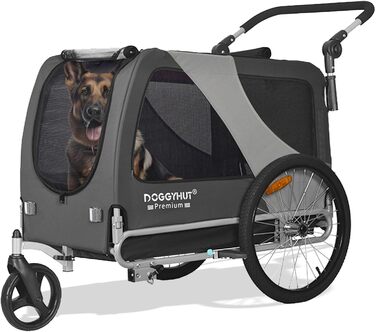 DOGGYHUT® Преміум XL 2в1 велопричіп та візок для собак 23-45 кг, сірої