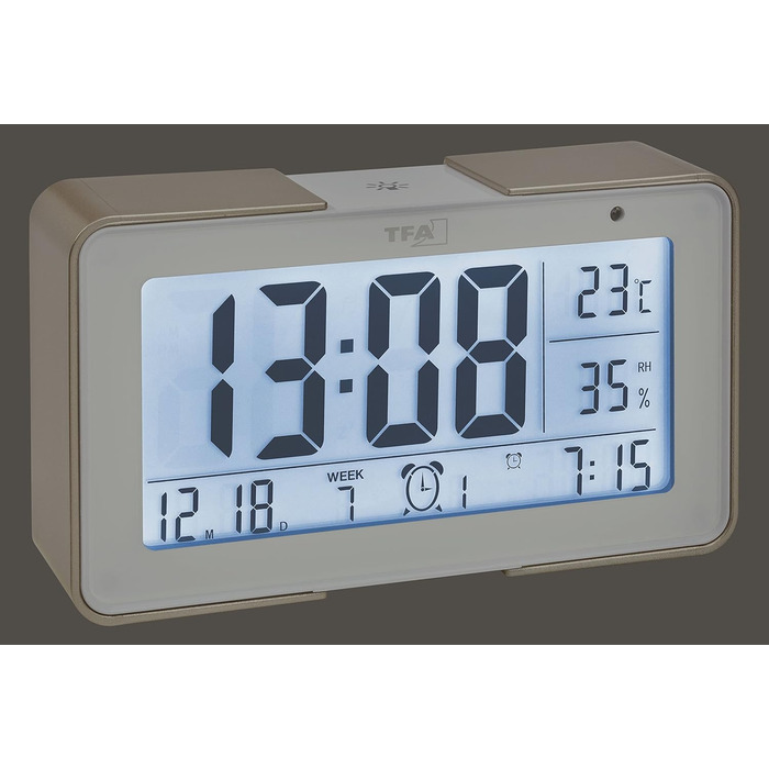 TFA Dostmann Melody Funk Alarm Clock, 60.2540.53, with various alarm tones (melodies, animal sounds, alarms), 14 x 4 x 8 cm, white/champagne color, plastic