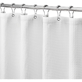Драпіруваний душовий завіс, білий, вафельний візерунок, тканинний, міцний, готельна якість, 183x244 см