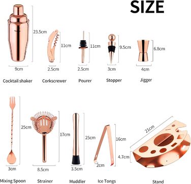 Набір шейкерів для коктейлів Velaze, 10 предметів, нержавіюча сталь, рожеве золото, професійний барний набір для дому, бару та вечірок
