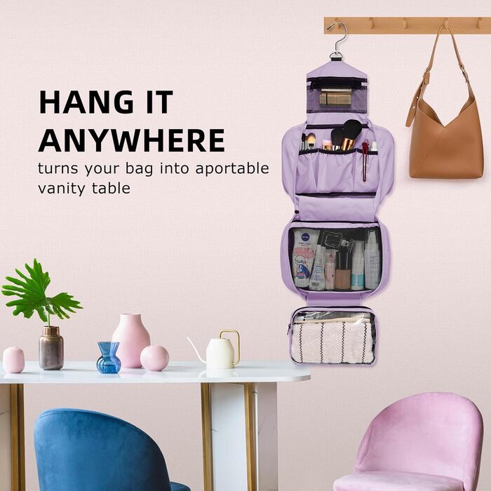 Подорожня туалетна косметичка для чоловіків та жінок з 4 відділеннями, велика місткість, компактна, фіолетова