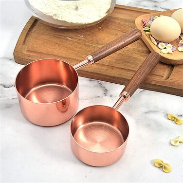 FBHappiness Measuring Spoon, Measuring Spoon with Walnut Handle, Copper-Plated Measuring Spoon, Measuring Cup Set, Kitchen and Baking Utensils (Gold, Measuring Spoons, 4 Pieces) (Golden Measuring Spoons, 4 Pieces)