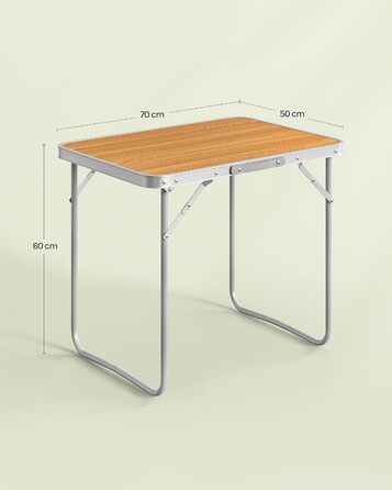 Складний алюмінієвий стіл WOLTU для пікніка, кемпінгу, саду (MDF, 70x60x50 см, колір дуб)