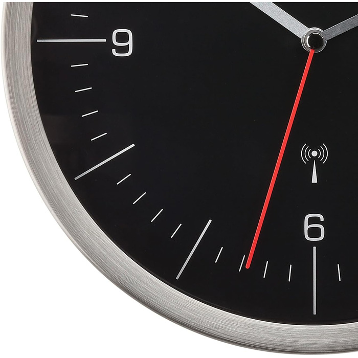 TFA Dostmann Wall Clock, 60.3544.01, No Ticking Sound, Kitchen Wall Clock, Analog, Glass Stainless Steel Black-Silver, 245 x 41 mm