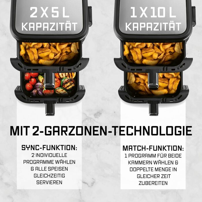 Фритюрниця повітряна GOURMETmaxx XXL з двома камерами, 10 л, з клавішами керування