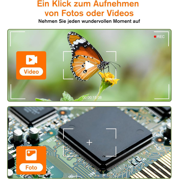 Цифровий мікроскоп WADEO 1440P HD з 50x-1600x збільшенням, USB, 8 LED, для iOS/Android, з підставкою