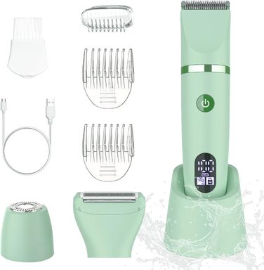 Електричний жіночий триммер для тіла 3-в-1: обличчя, ноги, зона бікіні. Вологостійкий, з LCD-дисплеєм (зелений)