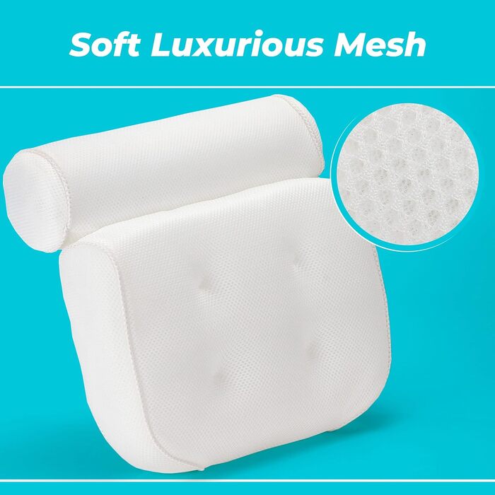 Bathtub Pillow (Premium Quality), Luxury Bathtub Pillow (Powerful Suction Cups), for Neck and Back Support, Spa Pillow Bathtub (Breathable 3D Mesh), Whirlpool Pillow (Head