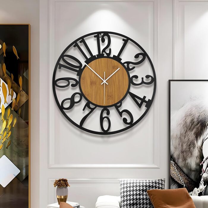 Large Wall Clock, Ticking Sounds, 34CM/14 Inch Silent, No Noise, Battery Operated, Modern, Oversized, Retro Vintage Oversized Wall Clock for Living Room, Bedroom and Kitchen