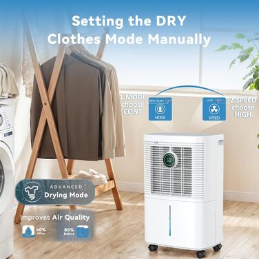 Invito Dehumidifier Electric 12L/24h with Digital Humidity Display, 24H Timer, Continuous Drainage, Room Dehumidifier, Laundry Drying, Suitable for Apartments/Basements