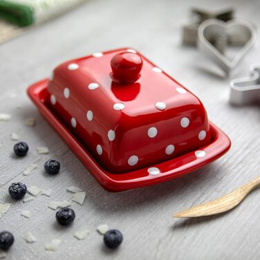 City to Cottage - Butterdose Keramik | Red and White | Polka Dots | Handmade | 250 gram ceramic butter dish with lid